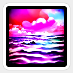 Surrealistic Neon Purple Sea Sunset in a  Post apocalyptic Wonderland Sticker